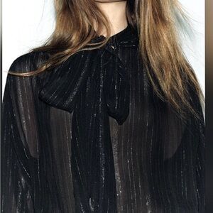 Zara NWT Black Semi Sheer Blouse